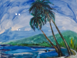 Acryl schilderij, Maya Wildevuur, Thahiti, 1981